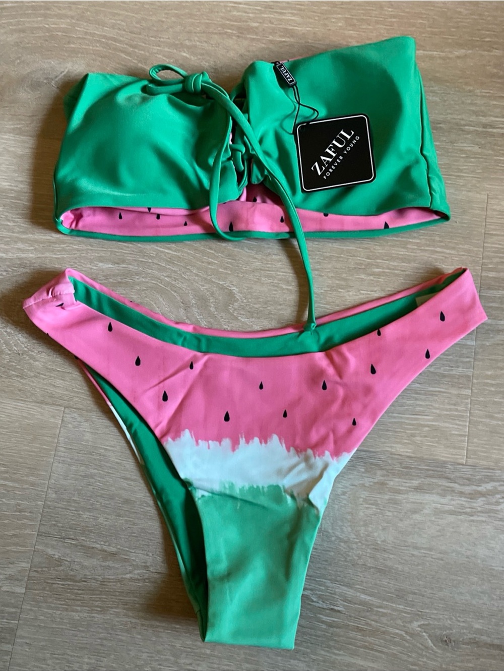 NWT ZAFUL Two Piece Watermelon Bikini Bandeau Top